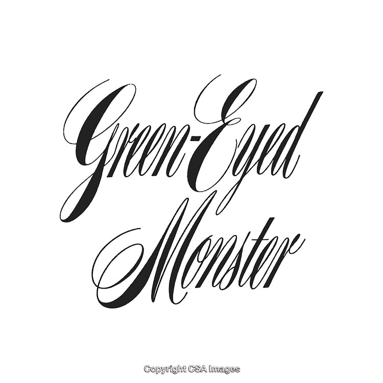 Elegant Handwritten Calligraphy Depicting the Phrase Green-Eyed Monster