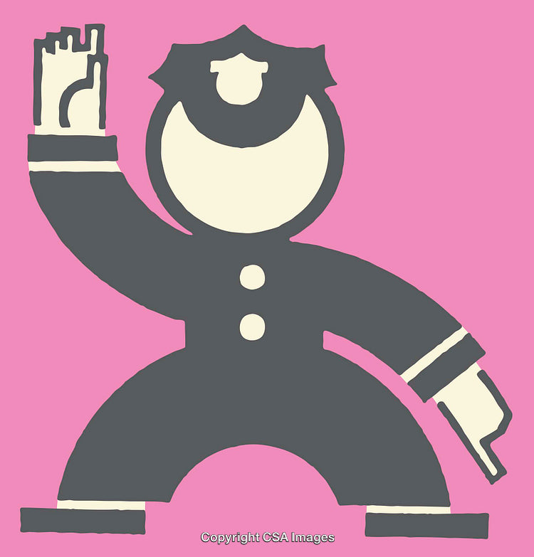 Minimalist Vector Illustration of Police Officer Icon on Pink Background