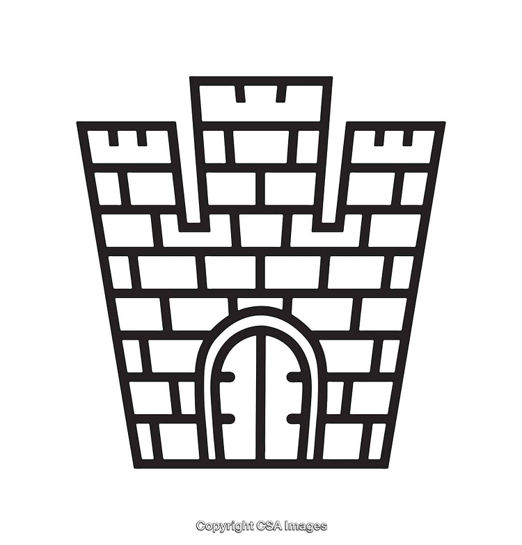 Simple Black And White Castle Icon With Brick Patterned Walls
