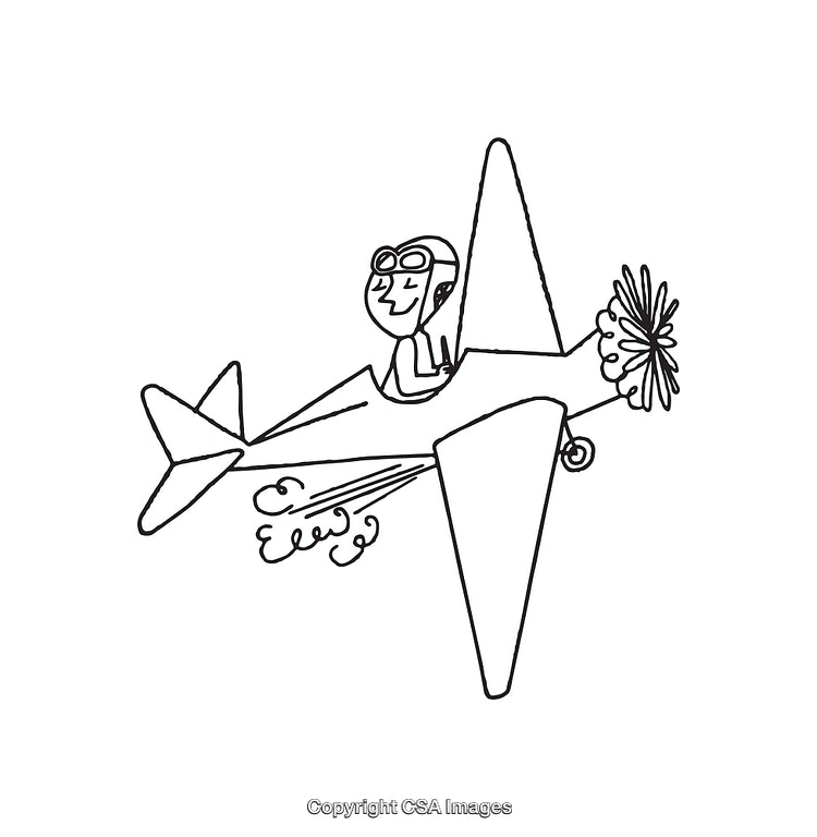 Whimsical Line Art of Pilot in a Vintage Airplane