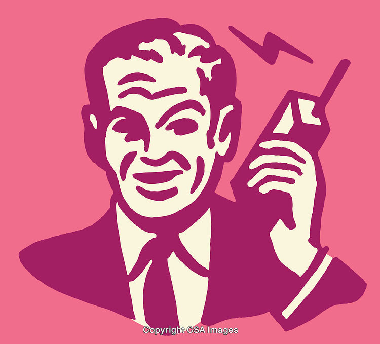 Retro Style Line Art of a Man Talking on a Wireless Phone