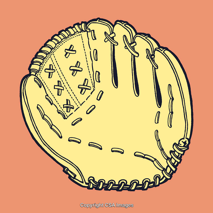 Yellow Baseball Glove Line Art Illustration on an Orange Background