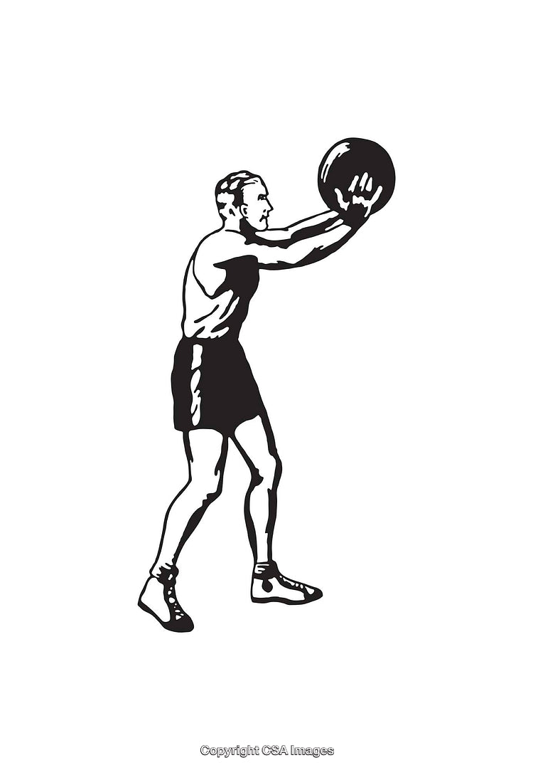Black and White Line Art of a Man Holding a Medicine Ball