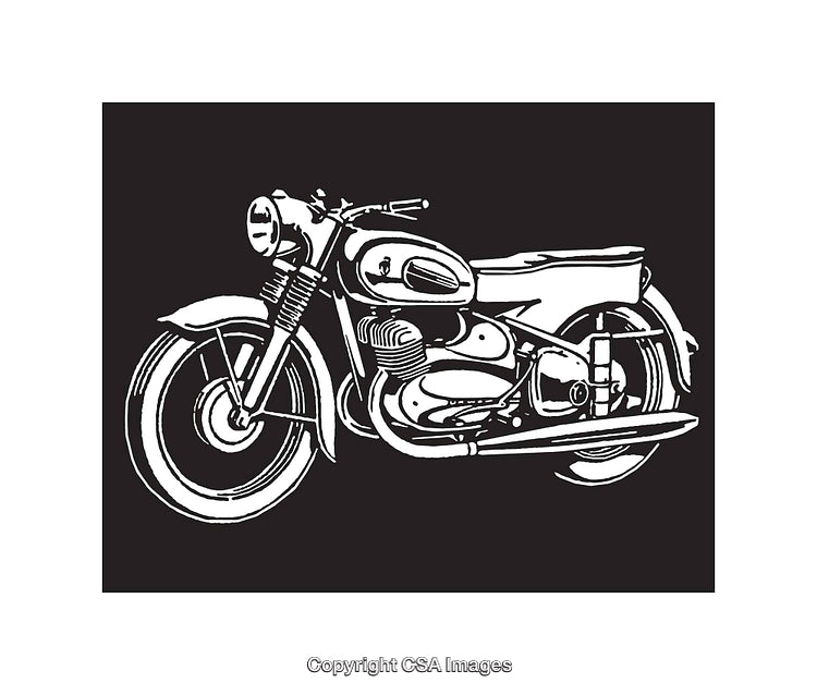 Black and White Line Art Illustration of a Classical Motorcycle Design