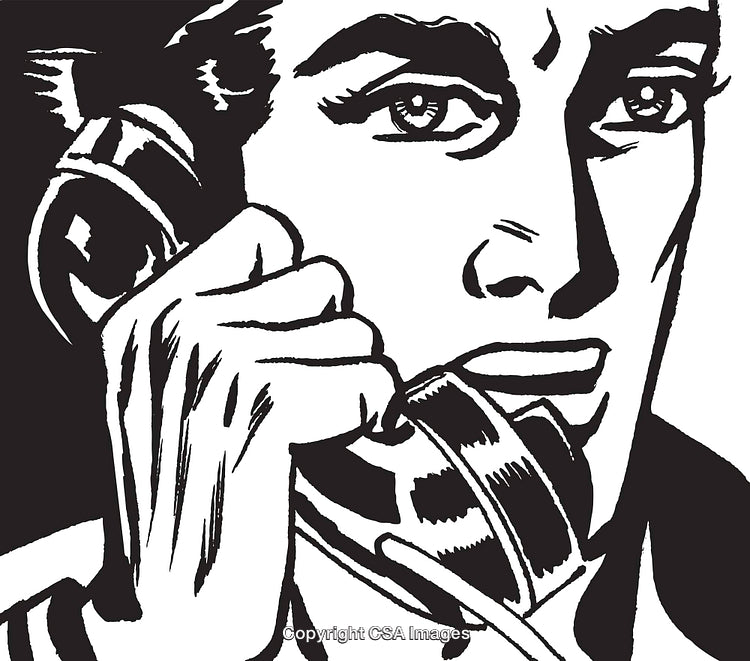 Retro-Inspired Black-and-White Illustration of a Man Talking on a Phone