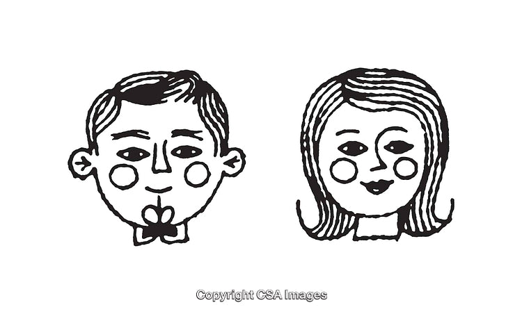 Black And White Line Art Portraits of Boy and Girl