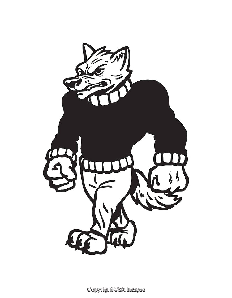 Black and White Illustration of a Stylish Anthropomorphic Wolf Character