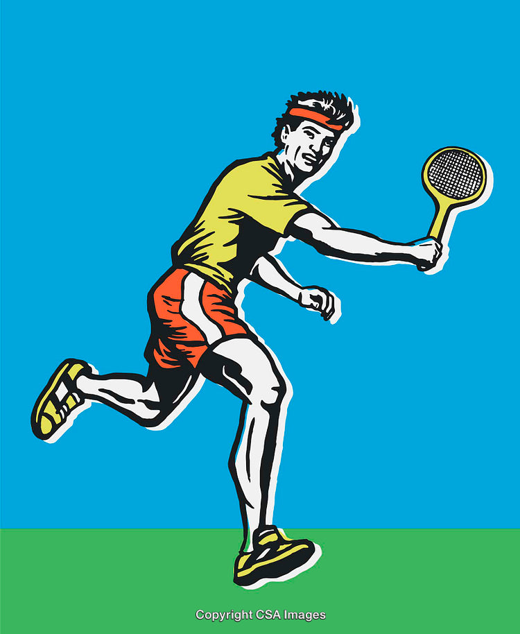 Colorful Line Art Illustration of a Tennis Player Swinging Racket Mid-Action