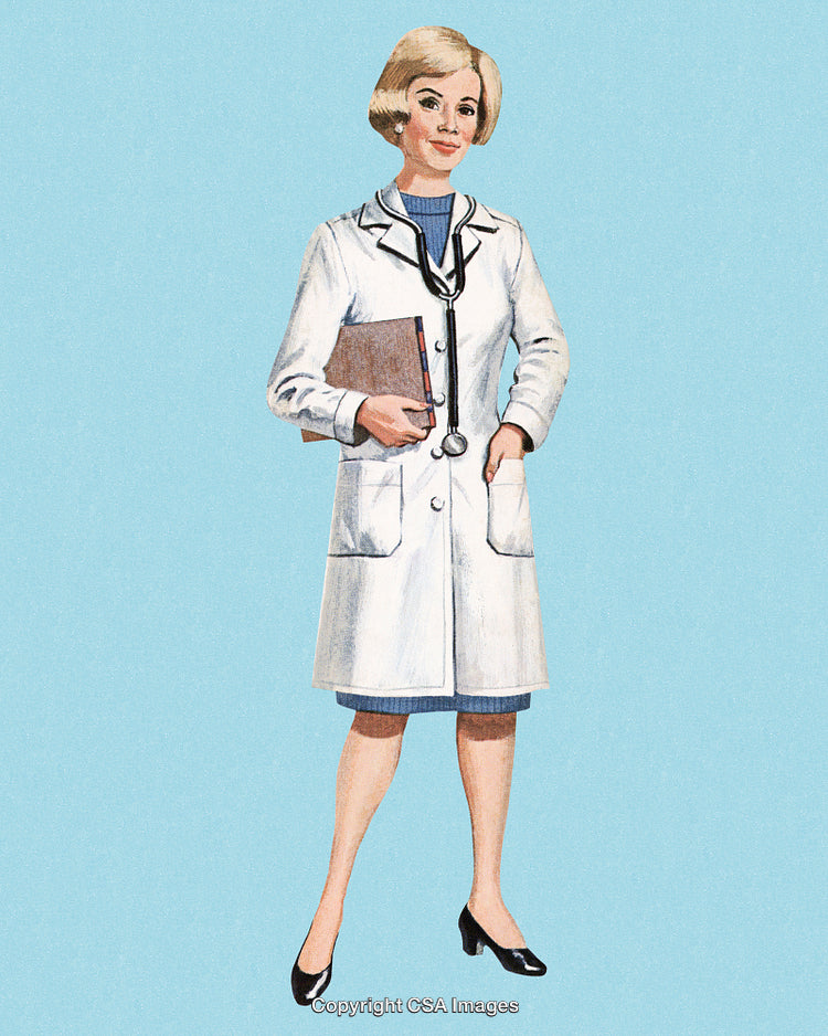 Vintage Illustration of a Female Doctor Holding a Medical Chart