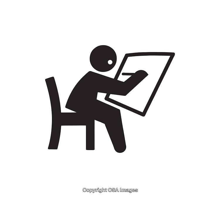 Illustration of Person Drawing at a Desk in Black and White
