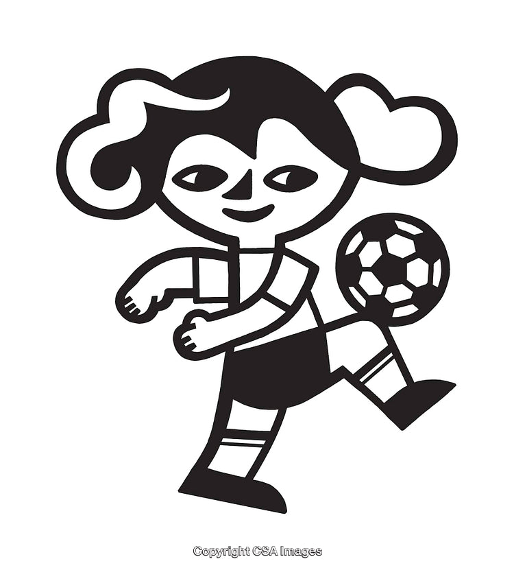 Black And White Illustration of A Child Playing Soccer