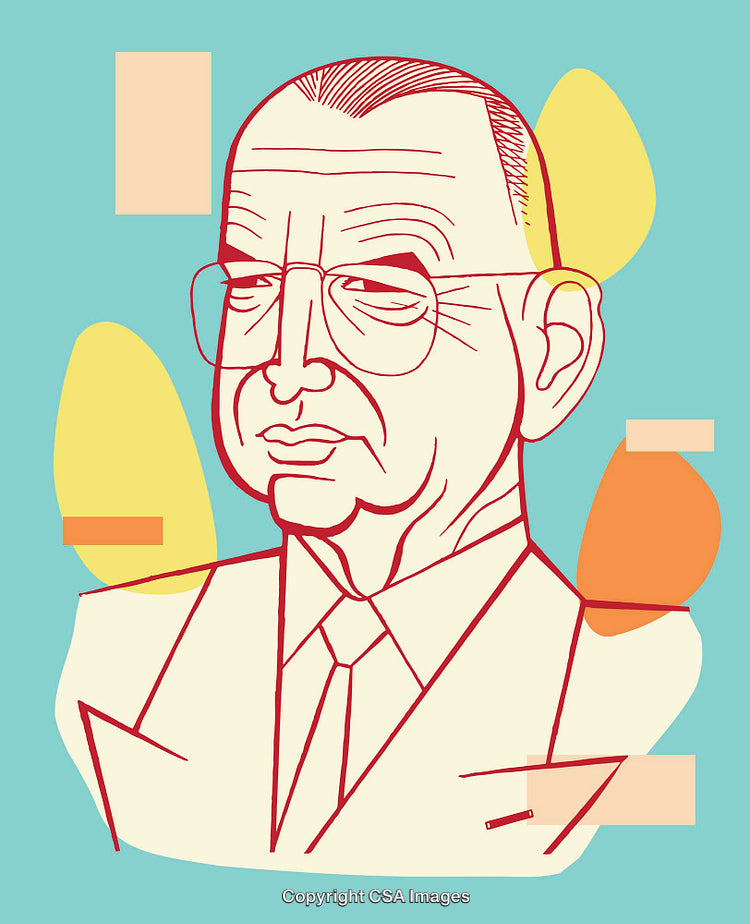 Retro Styled Colorful Line Art Illustration of an Older Man's Portrait