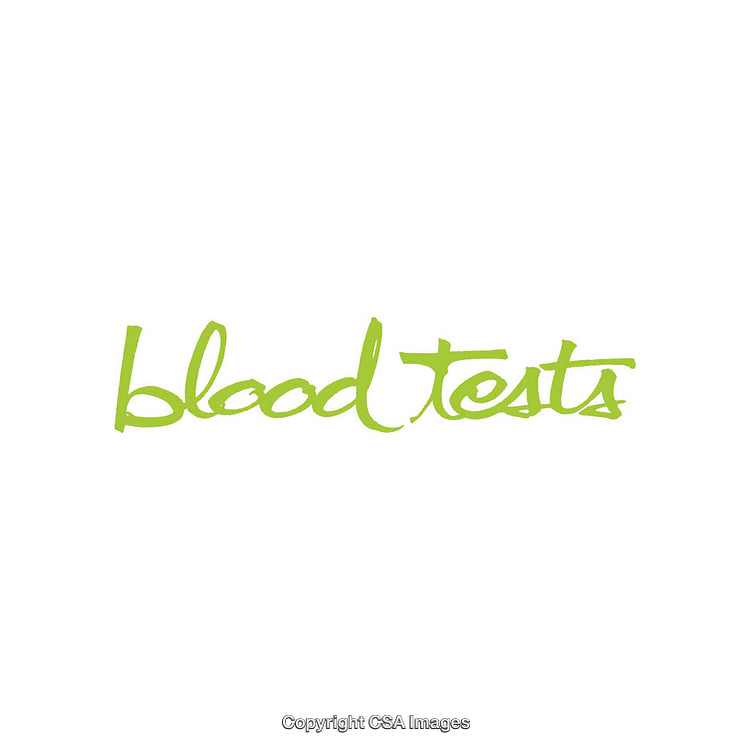 Bright Green Text Depicting the Words 'Blood Tests' on White Background