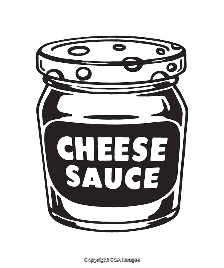 Black and White Line Art Illustration of a Cheese Sauce Jar