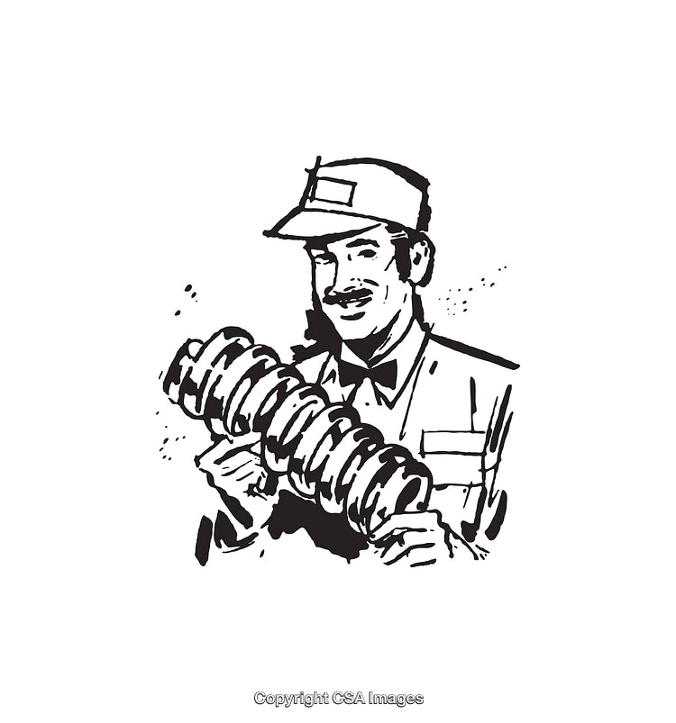 Vintage Line Art Illustration of Man with Mechanical Component