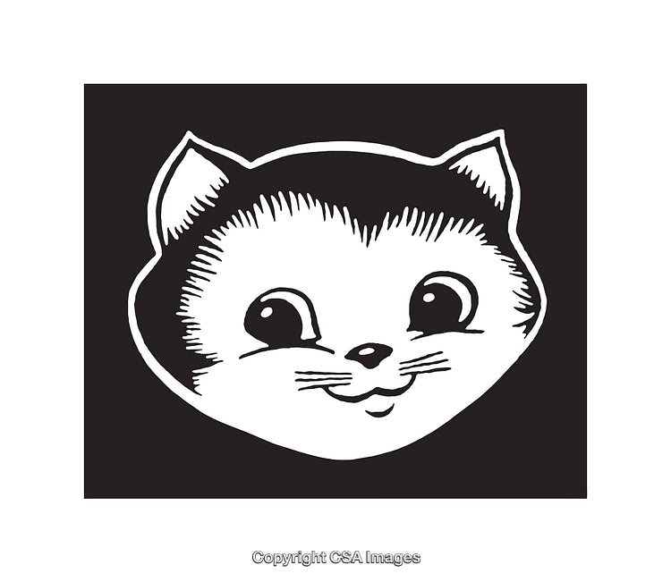 Vintage Black and White Cat Line Art Drawing Illustration