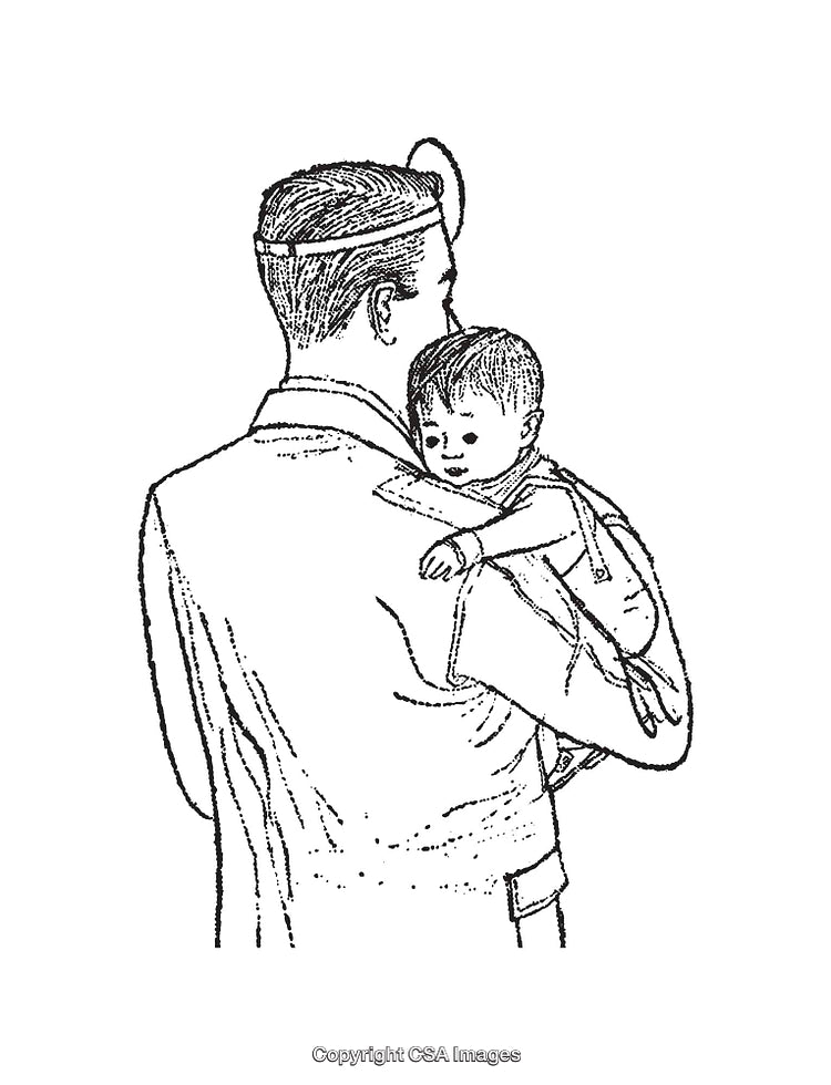 Doctor Holding a Child in a Line Art Illustration