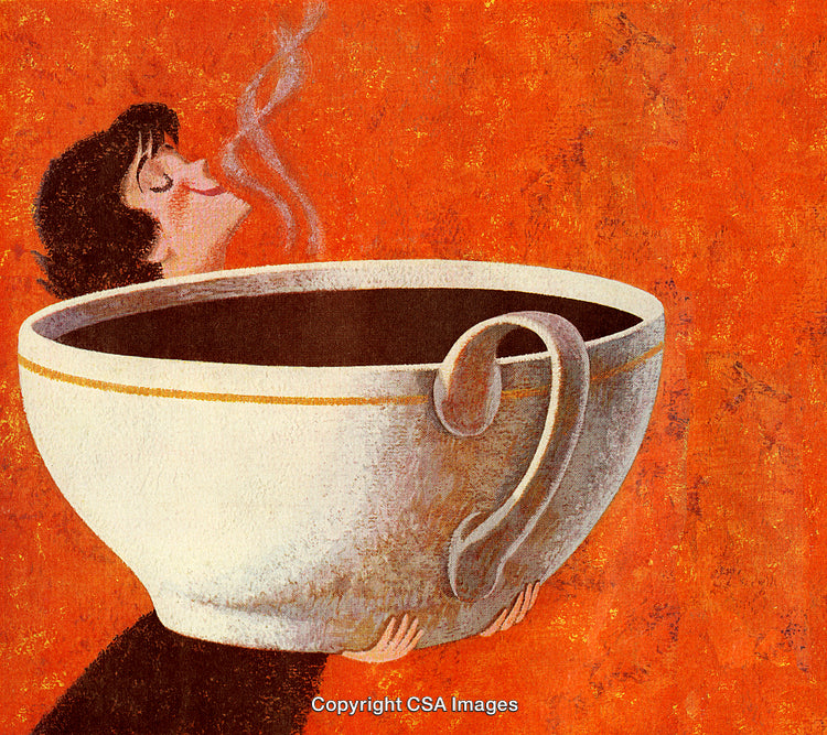 Whimsical Illustration of a Giant Coffee Cup with Background Texture