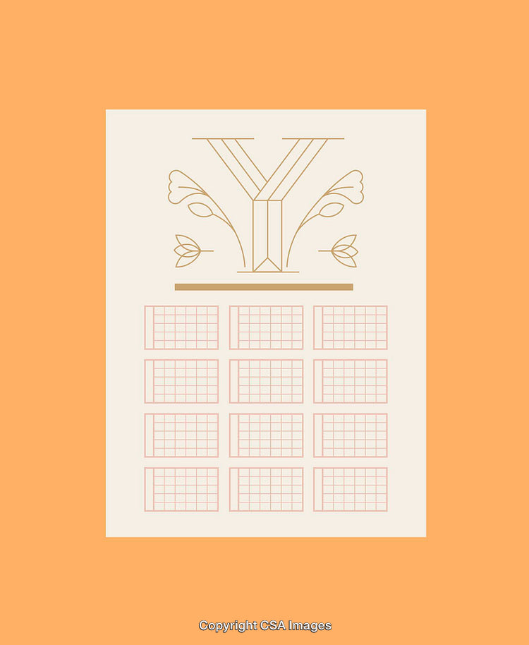 Minimalist Line Art Illustration Featuring Symmetrical Floral and Grid Design