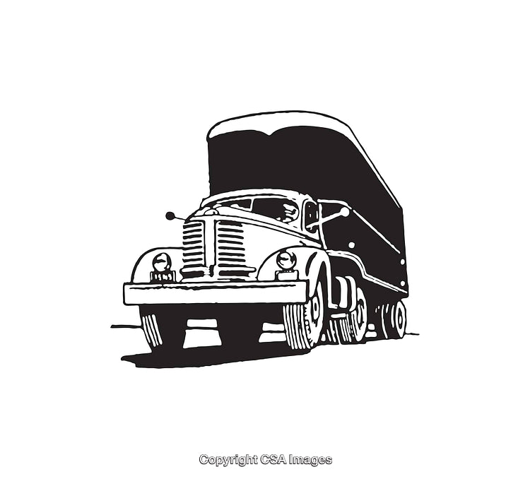Vintage Line Art Illustration of a Classic Truck in Black and White