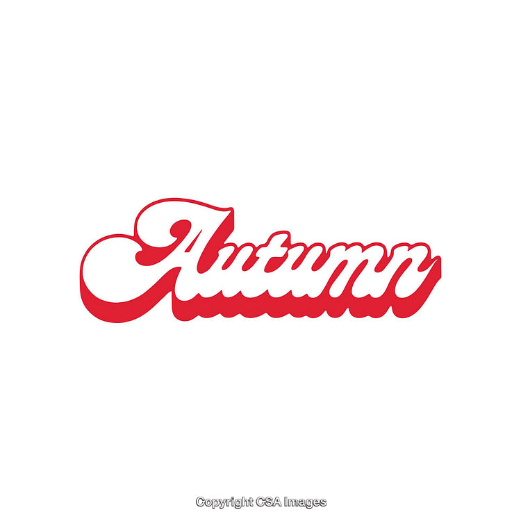 Autumn Word Art Featuring Retro-Inspired Red Typography on White Background