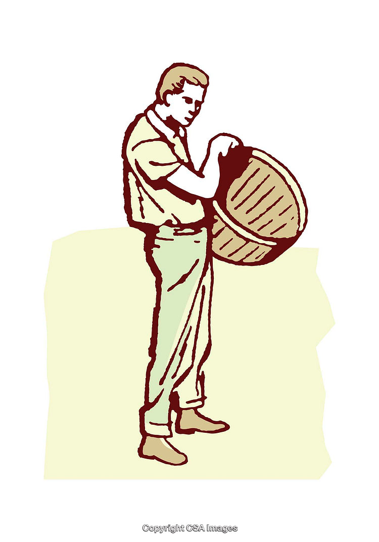 Man Assessing a Barrel in Vintage Color Illustration Design