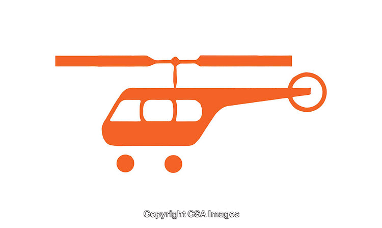 Orange Helicopter Silhouette Icon in Minimalist Style on White