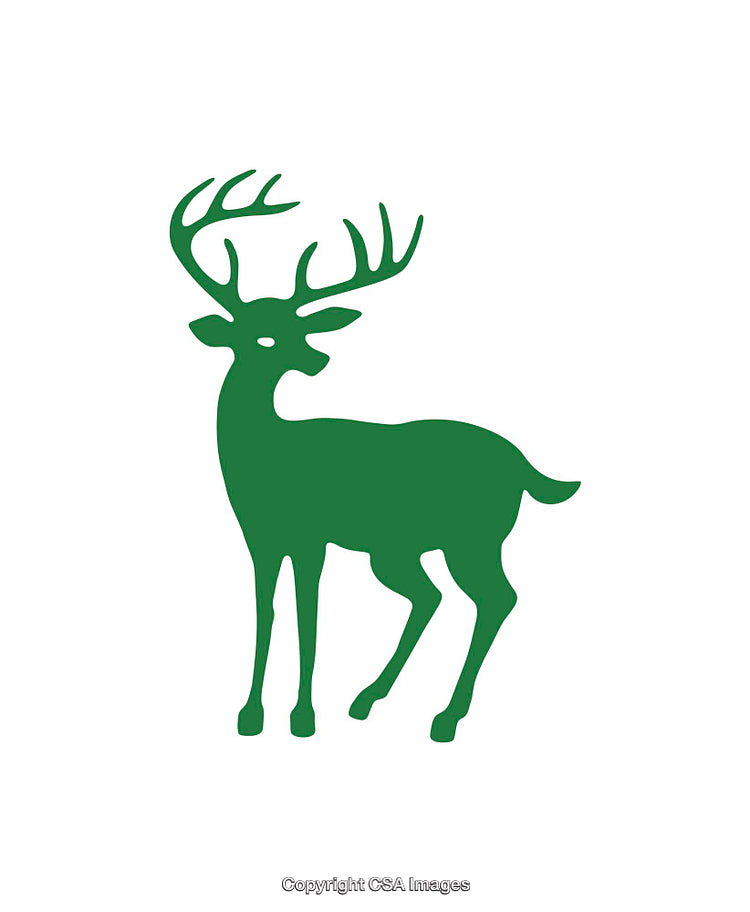 Green Silhouette of a Stag on a White Background