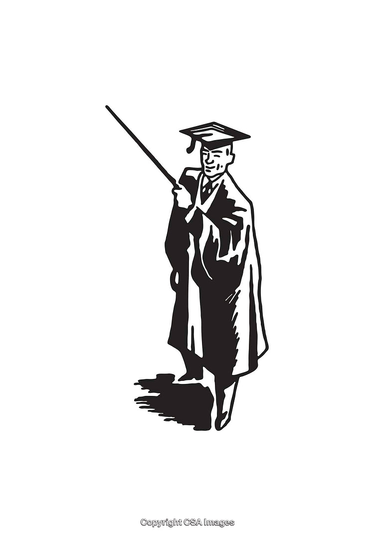 Vintage Style Line Art of Academic Graduate Holding a Pointer