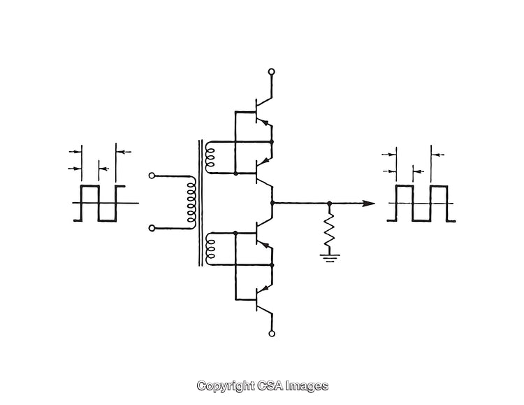 Detailed Black and White Circuit Diagram with Signal Waveforms