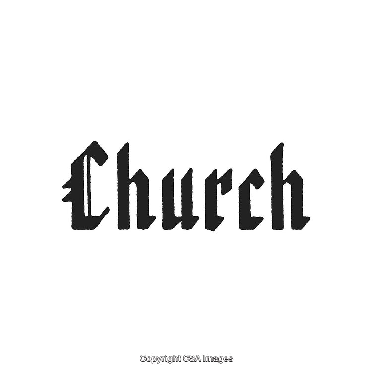 Gothic Styled Black Church Typography on White Background