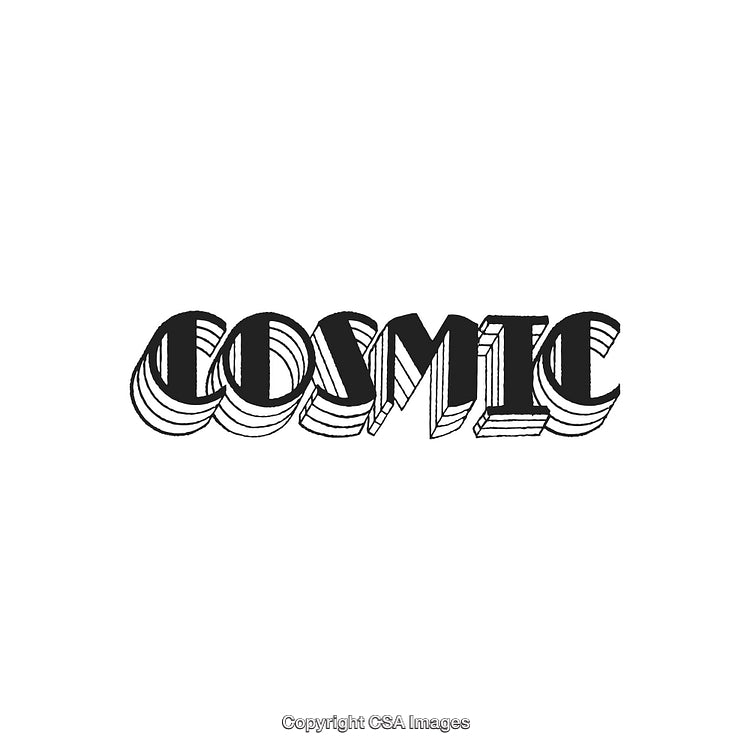 Black and White Cosmic Typography Art with Retro Style Layers