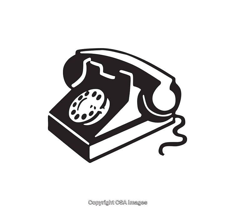Black and White Line Art of a Vintage Rotary Telephone