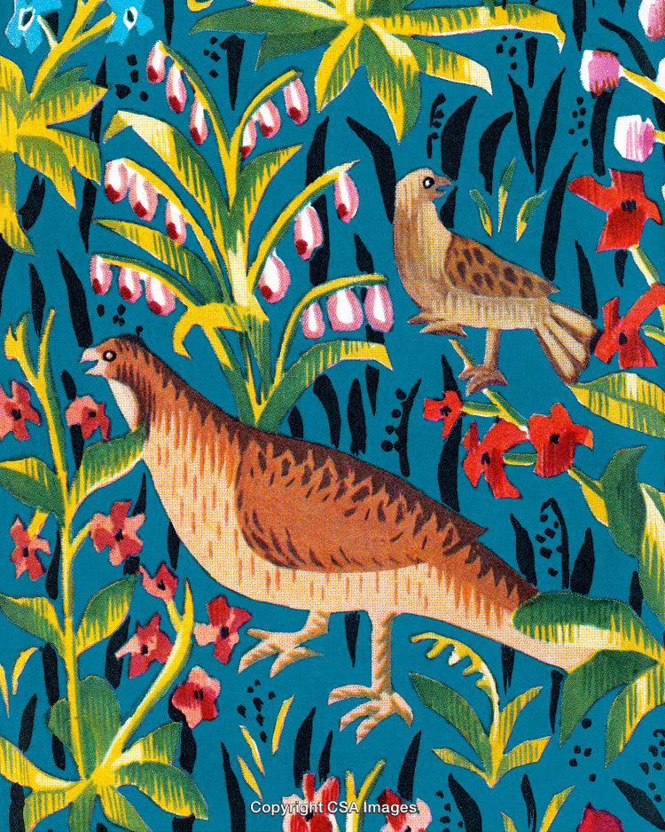 Colorful Birds in Vibrant Tropical Jungle with Bright Plants and Flowers