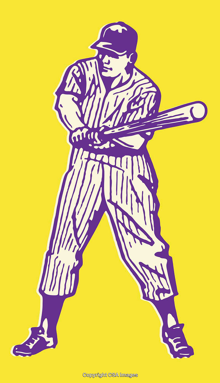 Vintage Baseball Player Illustration in Line Art Style with a Bold Yellow Background