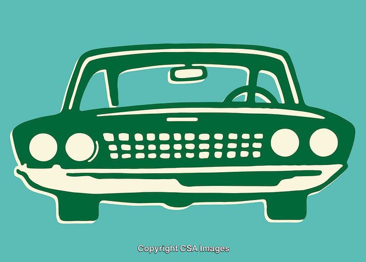 Stylized Retro Vehicle in Green on a Blue Background