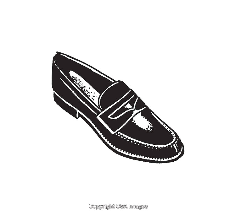 Black And White Line Art of a Classic Leather Loafer Shoe