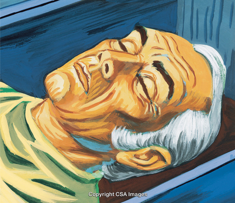 Colorful Painting Depicting Resting Elderly Man in Vibrant Colors