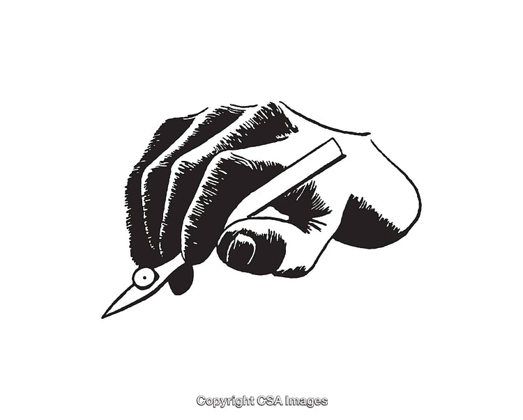 Black and White Line Art Illustration of a Hand Holding a Compass