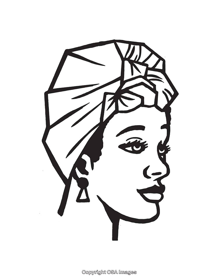 Black and White Line Art of Woman with Headscarf