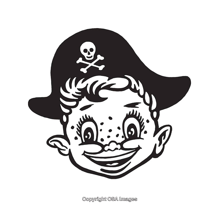 Vintage Cartoon Style Pirate Illustration With Skull Hat and Cheerful Smile