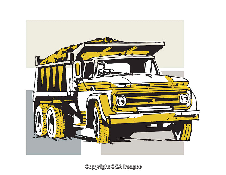 Yellow and White Dump Truck Illustration in Precise Vector Style