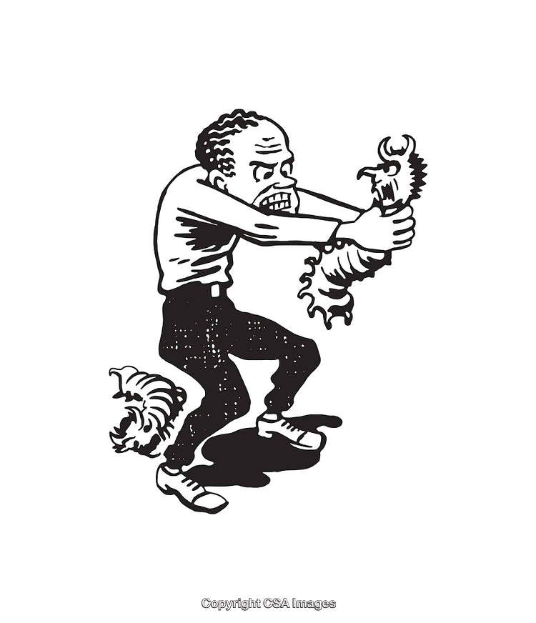 Black and White Line Art of Man Facing Monster