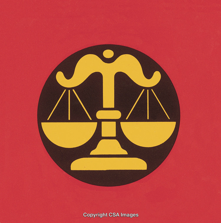 Golden Justice Scales Icon on Red Background Representing Fairness and Law