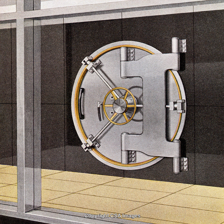 Secure Modern Bank Vault Door with Intricate Locking Mechanism Design
