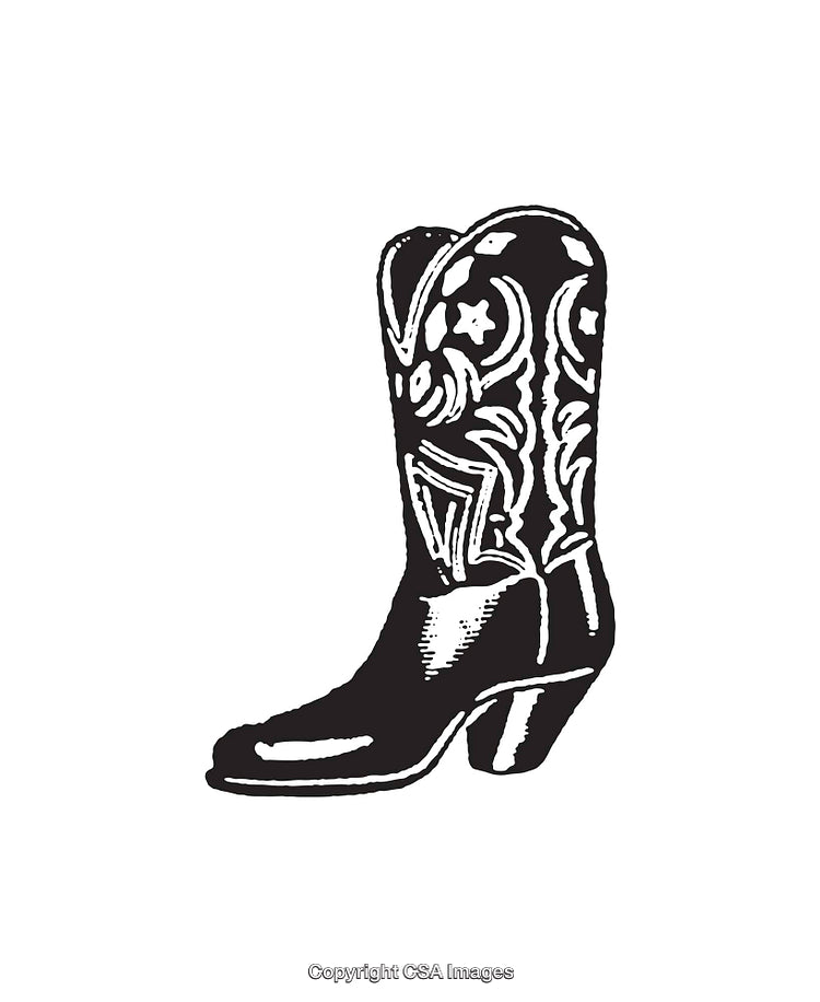Black and White Line Art Illustration of a Cowboy Boot