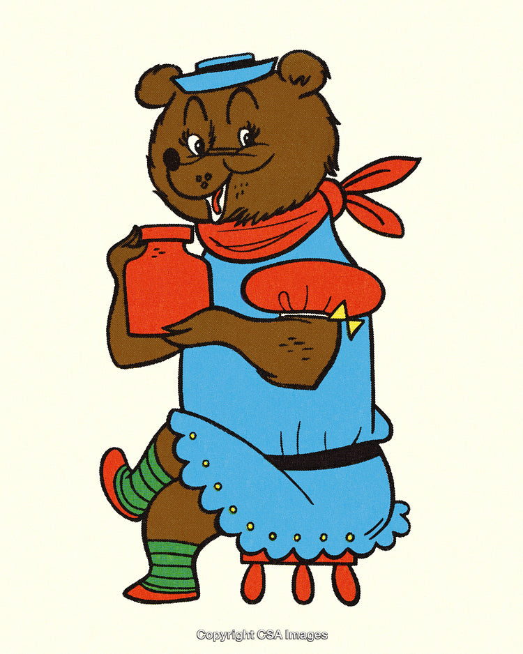 Cartoon Illustration of Cheerful Bear Reading Book in Playful Clothing
