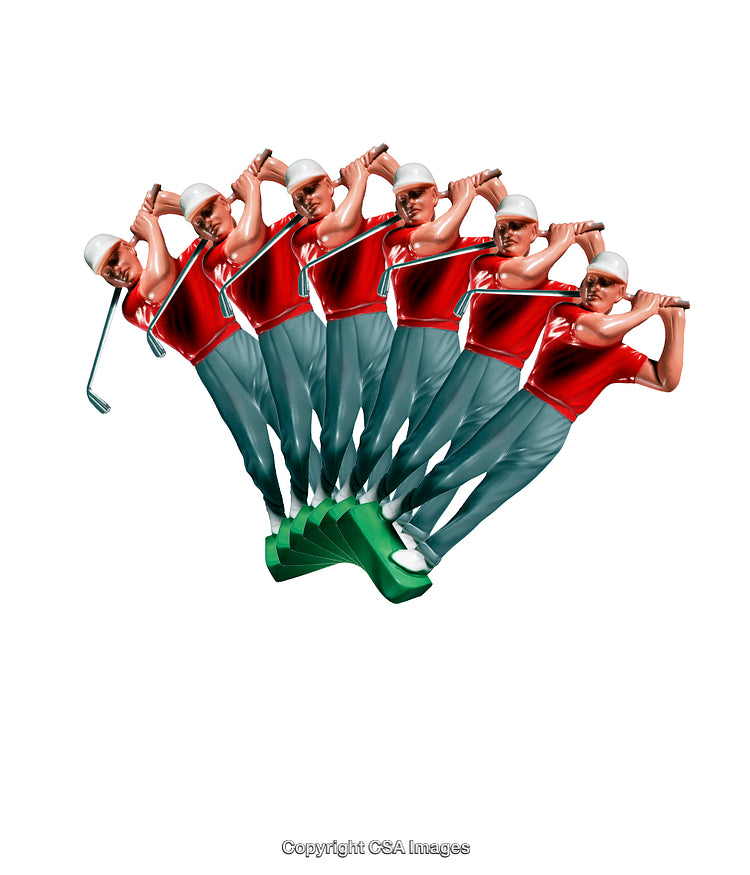 Multiple Angles of a Plastic Golfer Swinging with Dynamic Motion Effect