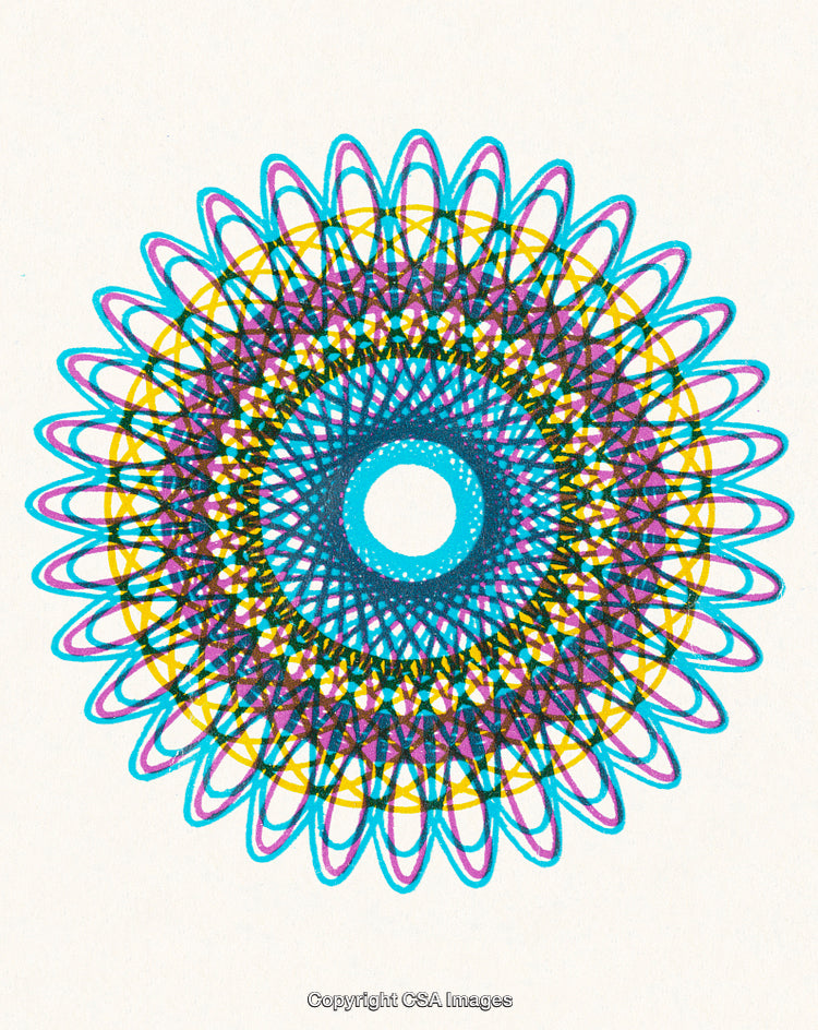 Intricate Colorful Circular Geometric Pattern with Abstract Symmetry on White Background