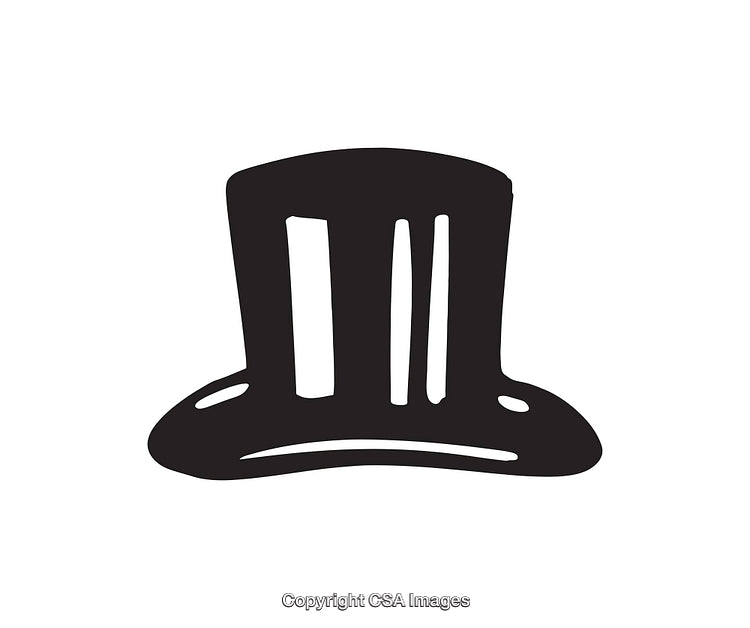 Vintage Top Hat Illustration in Black and White Line Art Style
